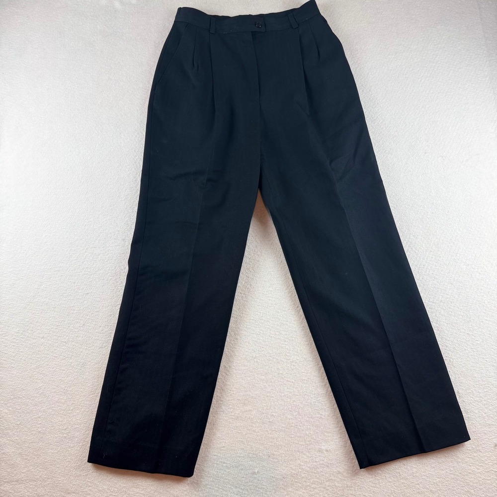 Pendleton Petite Black Virgin Wool Pleated High Rise Straight Leg Pants Size 10P